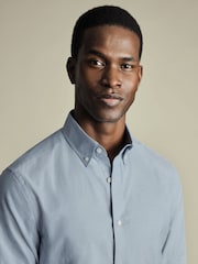 Charles Tyrwhitt Blue Slim Fit Plain Brushed Twill 100% Cotton Shirt - Image 3 of 7