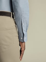 Charles Tyrwhitt Blue Slim Fit Plain Brushed Twill 100% Cotton Shirt - Image 4 of 7