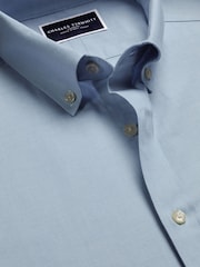Charles Tyrwhitt Blue Slim Fit Plain Brushed Twill 100% Cotton Shirt - Image 6 of 7