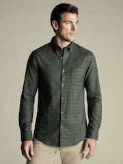 Charles Tyrwhitt Green Slim Fit Check Non-iron Twill 100% Cotton Shirt - Image 1 of 6