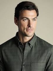 Charles Tyrwhitt Green Slim Fit Check Non-iron Twill 100% Cotton Shirt - Image 2 of 6