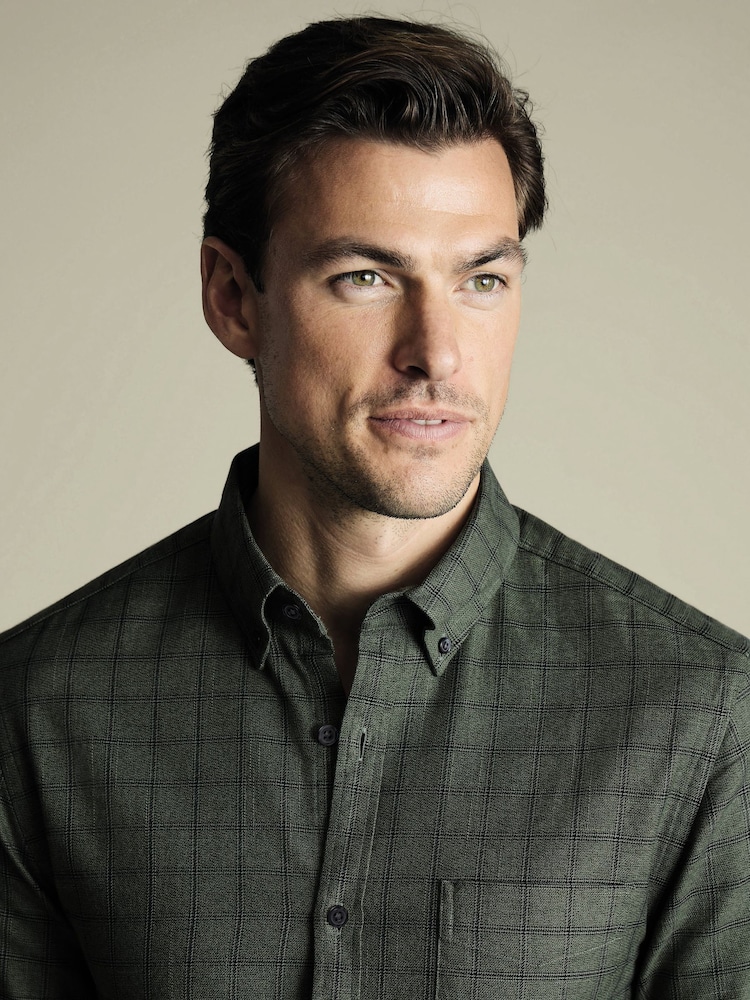 Charles Tyrwhitt Green Slim Fit Check Non-iron Twill 100% Cotton Shirt - Image 2 of 6