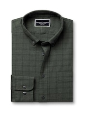 Charles Tyrwhitt Green Slim Fit Check Non-iron Twill 100% Cotton Shirt - Image 4 of 6