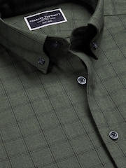 Charles Tyrwhitt Green Slim Fit Check Non-iron Twill 100% Cotton Shirt - Image 5 of 6