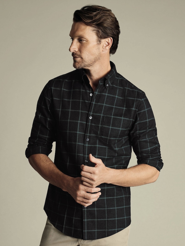 Charles Tyrwhitt Grey Classic Fit Check Non Iron Twill 100% Cotton Shirt - Image 1 of 7
