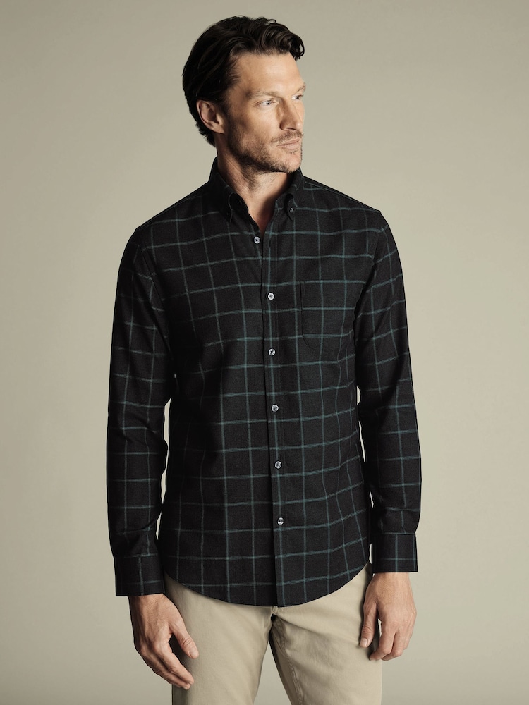 Charles Tyrwhitt Grey Classic Fit Check Non Iron Twill 100% Cotton Shirt - Image 2 of 7