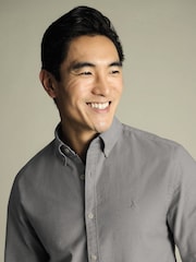 Charles Tyrwhitt Grey Slim Fit Plain Button Down Stretch Washed 100% Cotton Oxford Shirt - Image 3 of 7