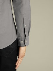 Charles Tyrwhitt Grey Slim Fit Plain Button Down Stretch Washed 100% Cotton Oxford Shirt - Image 4 of 7