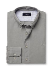 Charles Tyrwhitt Grey Slim Fit Plain Button Down Stretch Washed 100% Cotton Oxford Shirt - Image 5 of 7