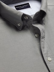 Charles Tyrwhitt Grey Slim Fit Plain Button Down Stretch Washed 100% Cotton Oxford Shirt - Image 7 of 7