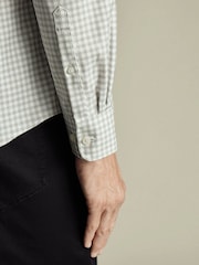 Charles Tyrwhitt Grey Slim Fit Check Non Iron Twill 100% Cotton Shirt - Image 4 of 7