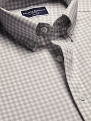 Charles Tyrwhitt Grey Slim Fit Check Non Iron Twill 100% Cotton Shirt - Image 6 of 7