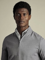 Charles Tyrwhitt Grey Merino Zip Neck Jumper - Image 2 of 5