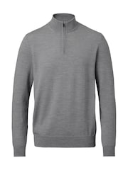 Charles Tyrwhitt Grey Merino Zip Neck Jumper - Image 3 of 5