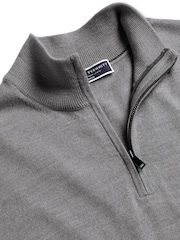 Charles Tyrwhitt Grey Merino Zip Neck Jumper - Image 4 of 5