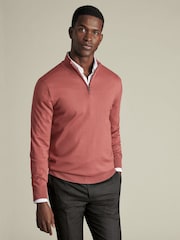 Charles Tyrwhitt Brown Merino Zip Neck Jumper - Image 1 of 5
