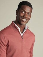 Charles Tyrwhitt Brown Merino Zip Neck Jumper - Image 2 of 5