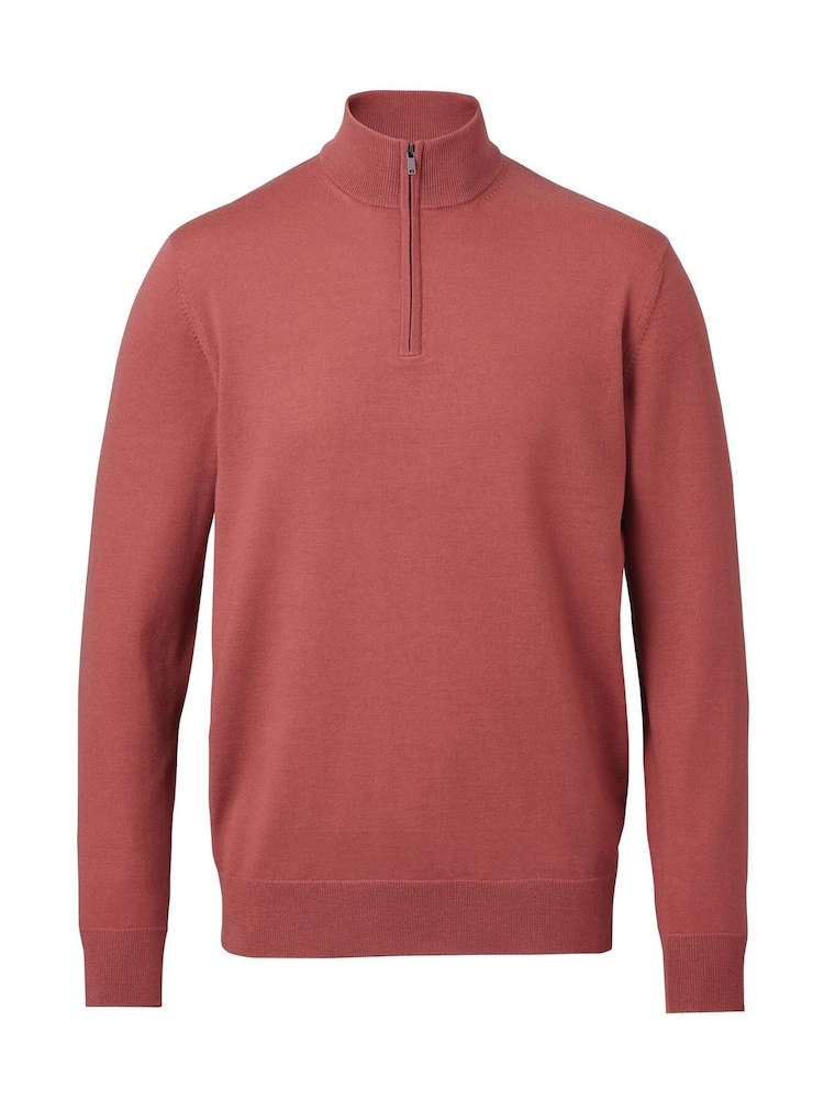 Charles Tyrwhitt Brown Merino Zip Neck Jumper - Image 3 of 5