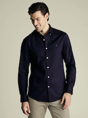 Charles Tyrwhitt Blue Slim Fit Plain Button Down Stretch Washed Oxford 100% Cotton Shirt - Image 1 of 4