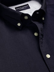 Charles Tyrwhitt Blue Slim Fit Plain Button Down Stretch Washed Oxford 100% Cotton Shirt - Image 3 of 4