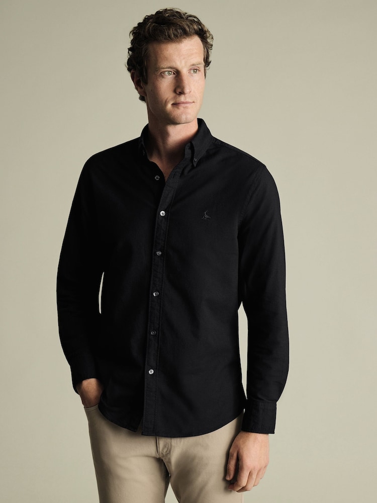 Charles Tyrwhitt Black Slim Fit Plain Button Down Stretch Washed 100% Cotton Oxford Shirt - Image 1 of 6 Charles Tyrwhitt Black Slim Fit Plain Button Down Stretch Washed 100% Cotton Oxford Shirt - Image 1 of 6