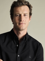 Charles Tyrwhitt Black Slim Fit Plain Button Down Stretch Washed 100% Cotton Oxford Shirt - Image 2 of 6