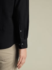 Charles Tyrwhitt Black Slim Fit Plain Button Down Stretch Washed 100% Cotton Oxford Shirt - Image 3 of 6