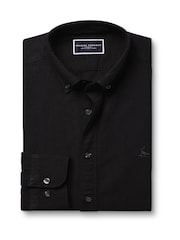 Charles Tyrwhitt Black Slim Fit Plain Button Down Stretch Washed 100% Cotton Oxford Shirt - Image 4 of 6