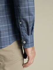 Charles Tyrwhitt Blue Classic Fit Check Non Iron Twill 100% Cotton Shirt - Image 4 of 7