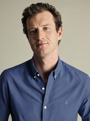 Charles Tyrwhitt Blue Slim Fit Plain Button Down Stretch Washed 100% Cotton Oxford Shirt - Image 2 of 6