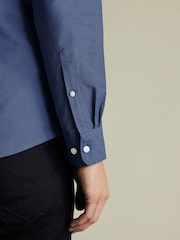 Charles Tyrwhitt Blue Slim Fit Plain Button Down Stretch Washed 100% Cotton Oxford Shirt - Image 3 of 6