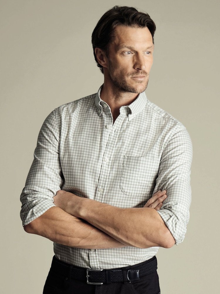 Charles Tyrwhitt Grey Classic Fit Check Non-Iron Twill 100% Cotton Shirt - Image 2 of 7