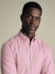 Charles Tyrwhitt Purple Slim Fit Plain Button Down Stretch Washed 100% Cotton Oxford Shirt - Image 2 of 6