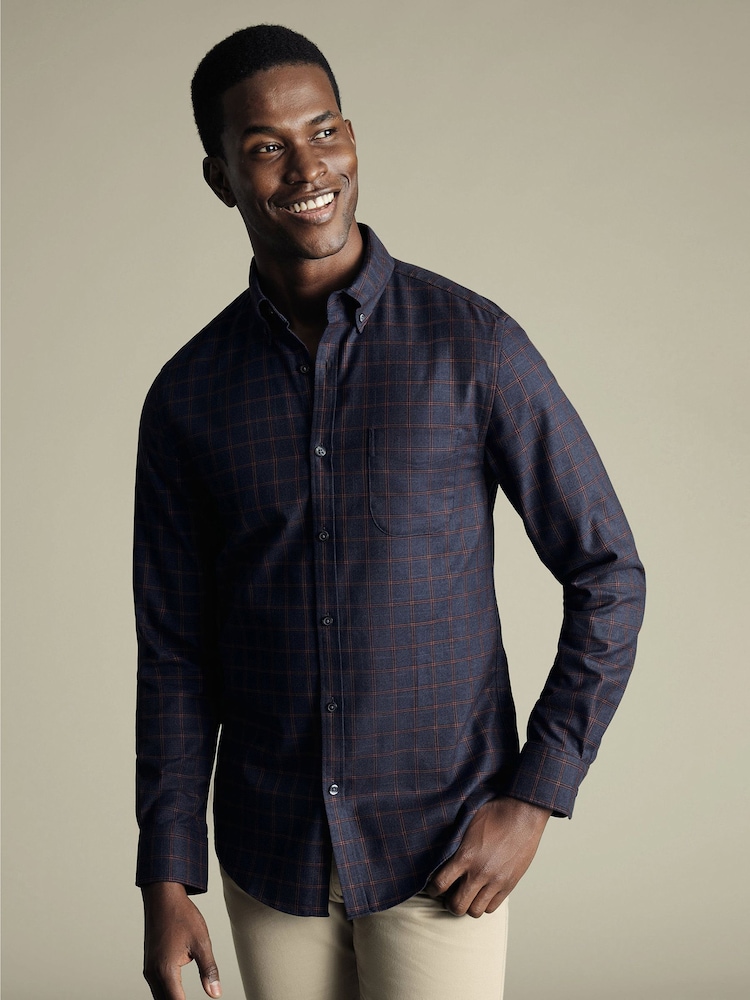 Charles Tyrwhitt Blue Extra Slim Fit Check Non Iron Twill 100% Cotton Shirt - Image 1 of 7