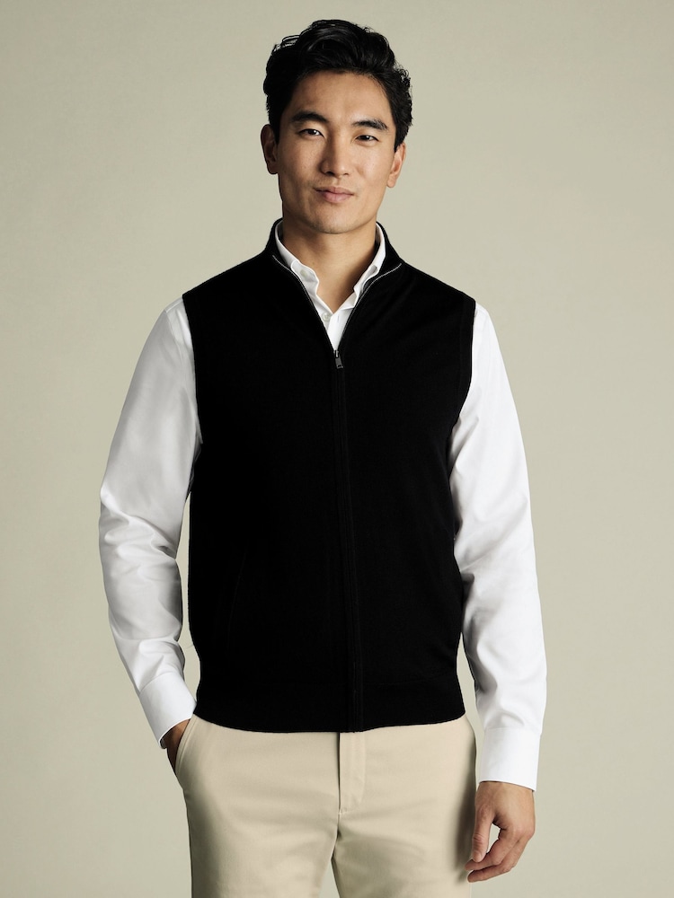 Charles Tyrwhitt Black Pure Merino Zip Gilet - Image 1 of 3