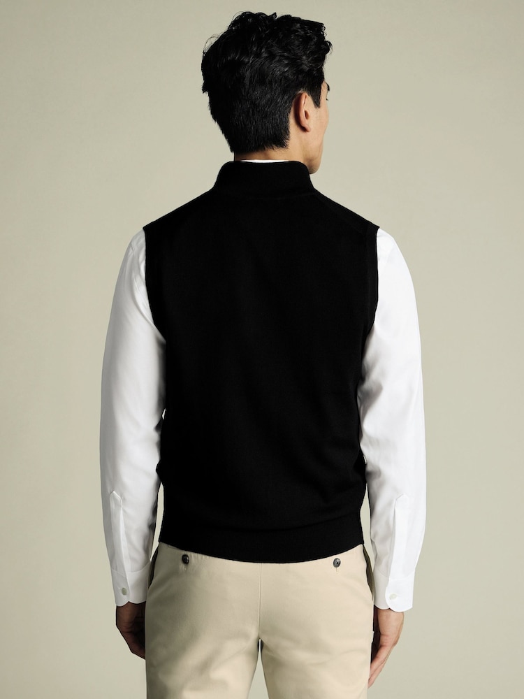 Charles Tyrwhitt Black Pure Merino Zip Gilet - Image 2 of 3