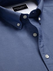 Charles Tyrwhitt Blue Extra Slim Fit Plain Button Down Stretch Washed 100% Cotton Oxford Shirt - Image 5 of 6