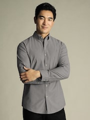Charles Tyrwhitt Grey Extra Slim Fit Plain Button Down Stretch Washed 100% Cotton Oxford Shirt - Image 2 of 7
