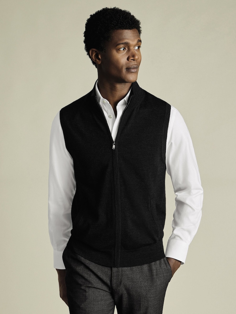 Charles Tyrwhitt Grey Pure Merino Zip Gilet - Image 1 of 3