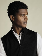 Charles Tyrwhitt Grey Pure Merino Zip Gilet - Image 3 of 3