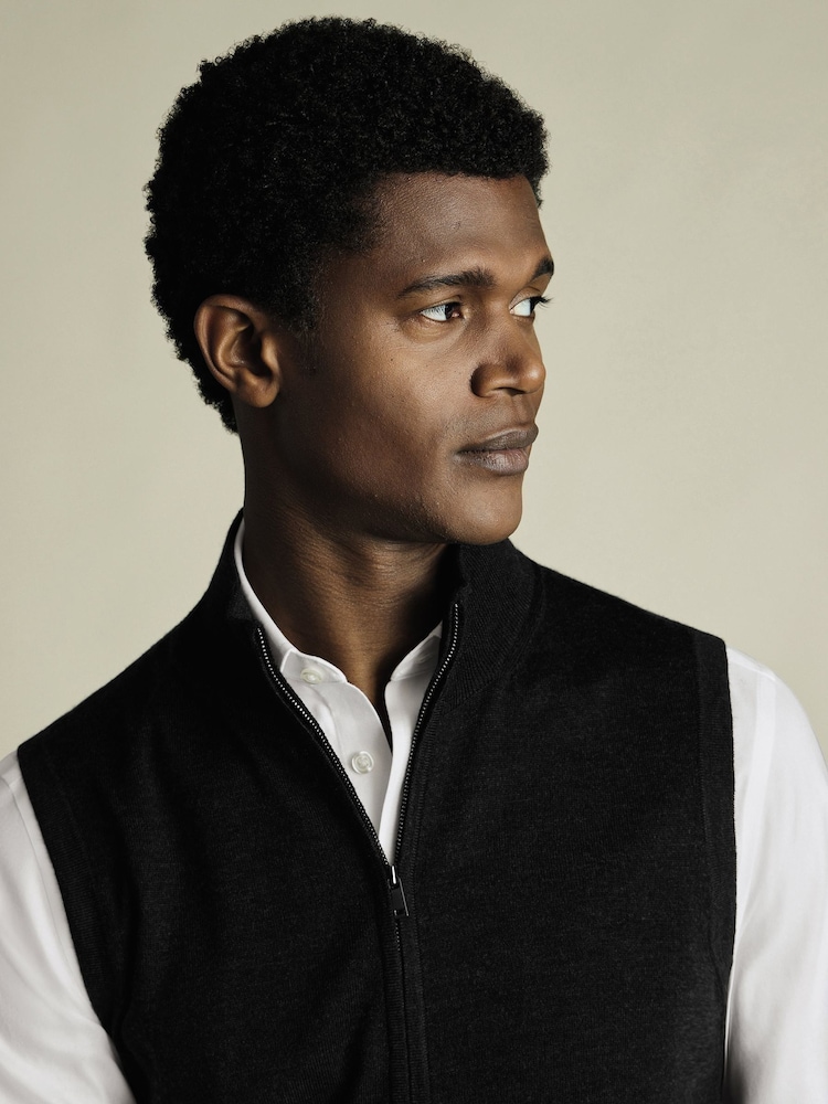 Charles Tyrwhitt Grey Pure Merino Zip Gilet - Image 3 of 3