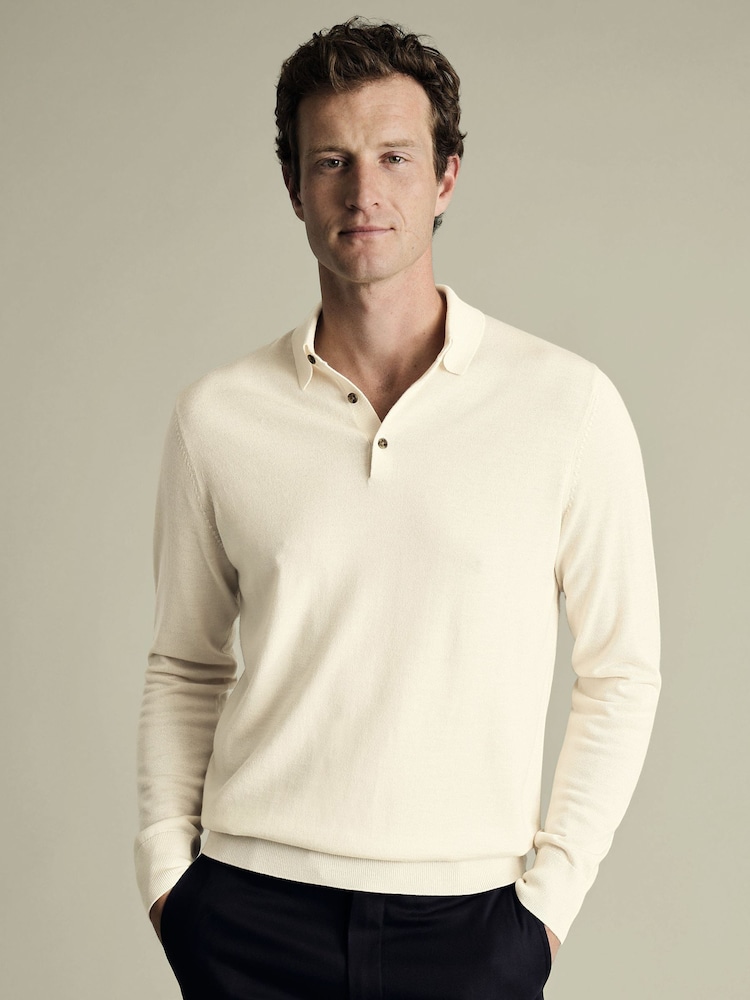 Charles Tyrwhitt Natural Merino Polo Neck Jumper - Image 1 of 5 Charles Tyrwhitt Natural Merino Polo Neck Jumper - Image 1 of 5
