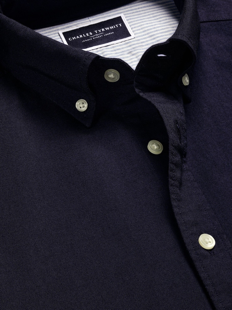 Charles Tyrwhitt Blue Extra Slim Fit Plain Button Down Stretch Washed 100% Cotton Oxford Shirt - Image 3 of 4