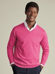 Charles Tyrwhitt Pink Merino V-Neck Jumper - Image 1 of 5