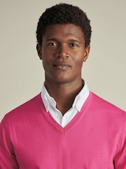 Charles Tyrwhitt Pink Merino V-Neck Jumper - Image 2 of 5