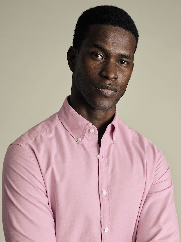 Charles Tyrwhitt Pink Extra Slim Fit Plain Button Down Stretch Washed 100% Cotton Oxford Shirt - Image 2 of 6