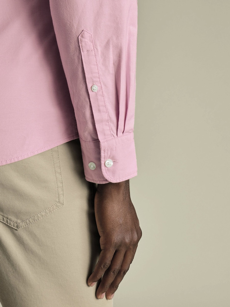 Charles Tyrwhitt Pink Extra Slim Fit Plain Button Down Stretch Washed 100% Cotton Oxford Shirt - Image 3 of 6
