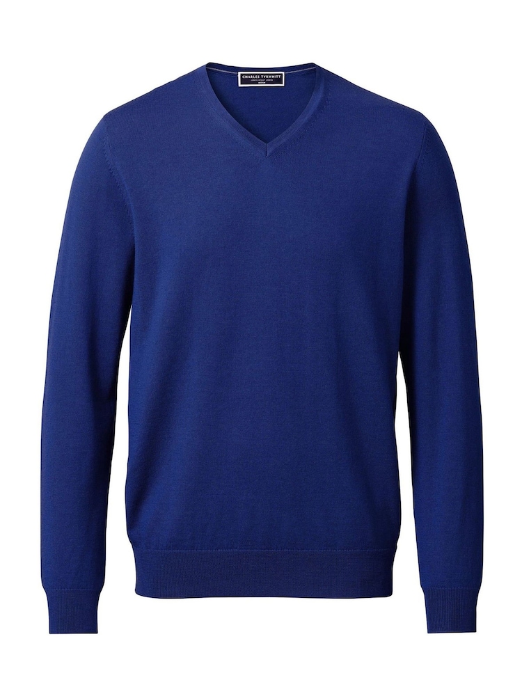 Charles Tyrwhitt Blue Merino V-Neck Jumper - Image 3 of 5