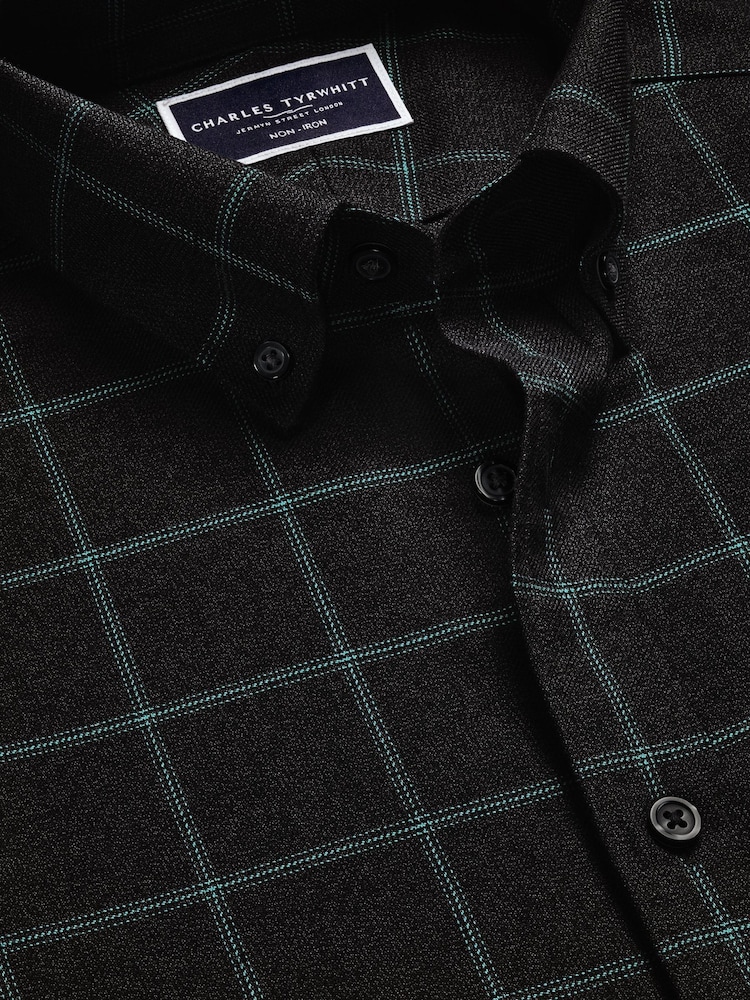 Charles Tyrwhitt Grey Slim Fit Check Non Iron Twill 100% Cotton Shirt - Image 7 of 7
