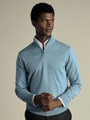 Charles Tyrwhitt Green Merino Zip Neck Jumper - Image 1 of 5